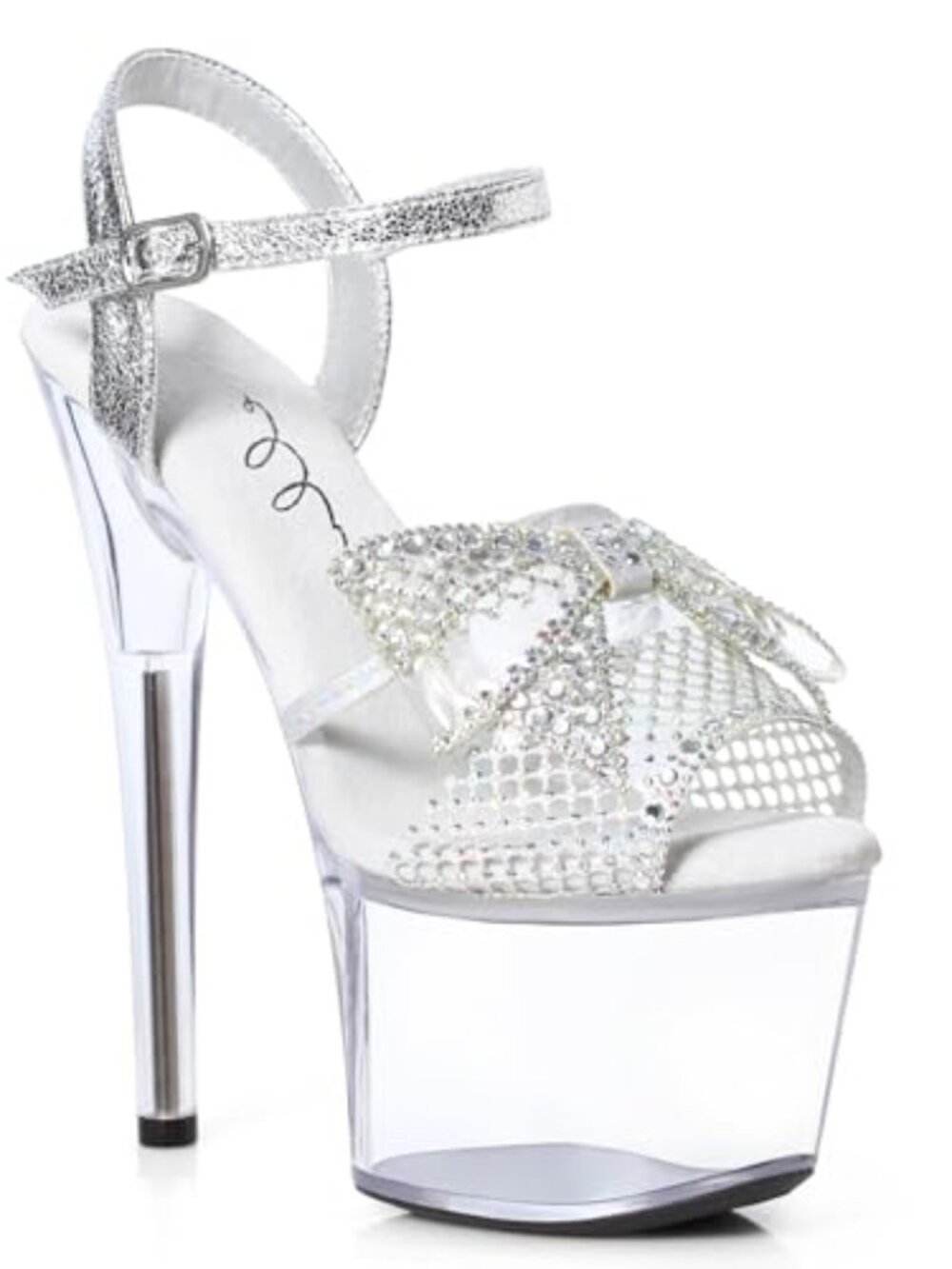 Ellie Shoes Women's 11 Silver 709-Vamp 7" Stiletto Rhinestone Bow Platform Heels